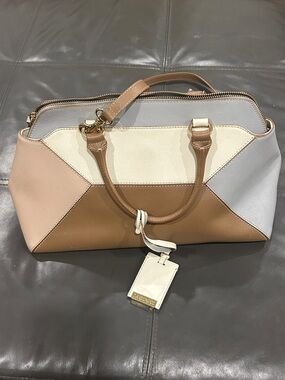 Colorblock Satchel Handbag in Tan, Cream & Pale Pink